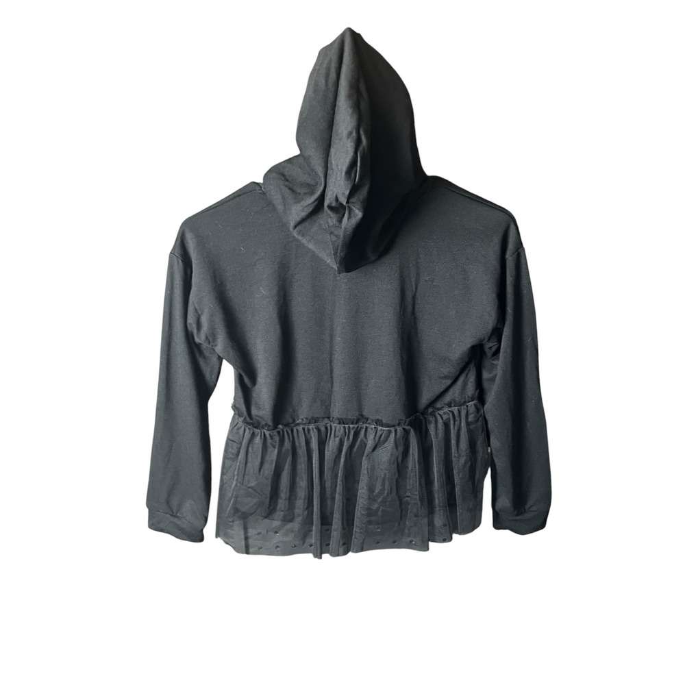 Forever 21 Tulle Hem Hoodie Girls Size 9/10 Black Peplum Pullover Balletcore - Picture 2 of 14